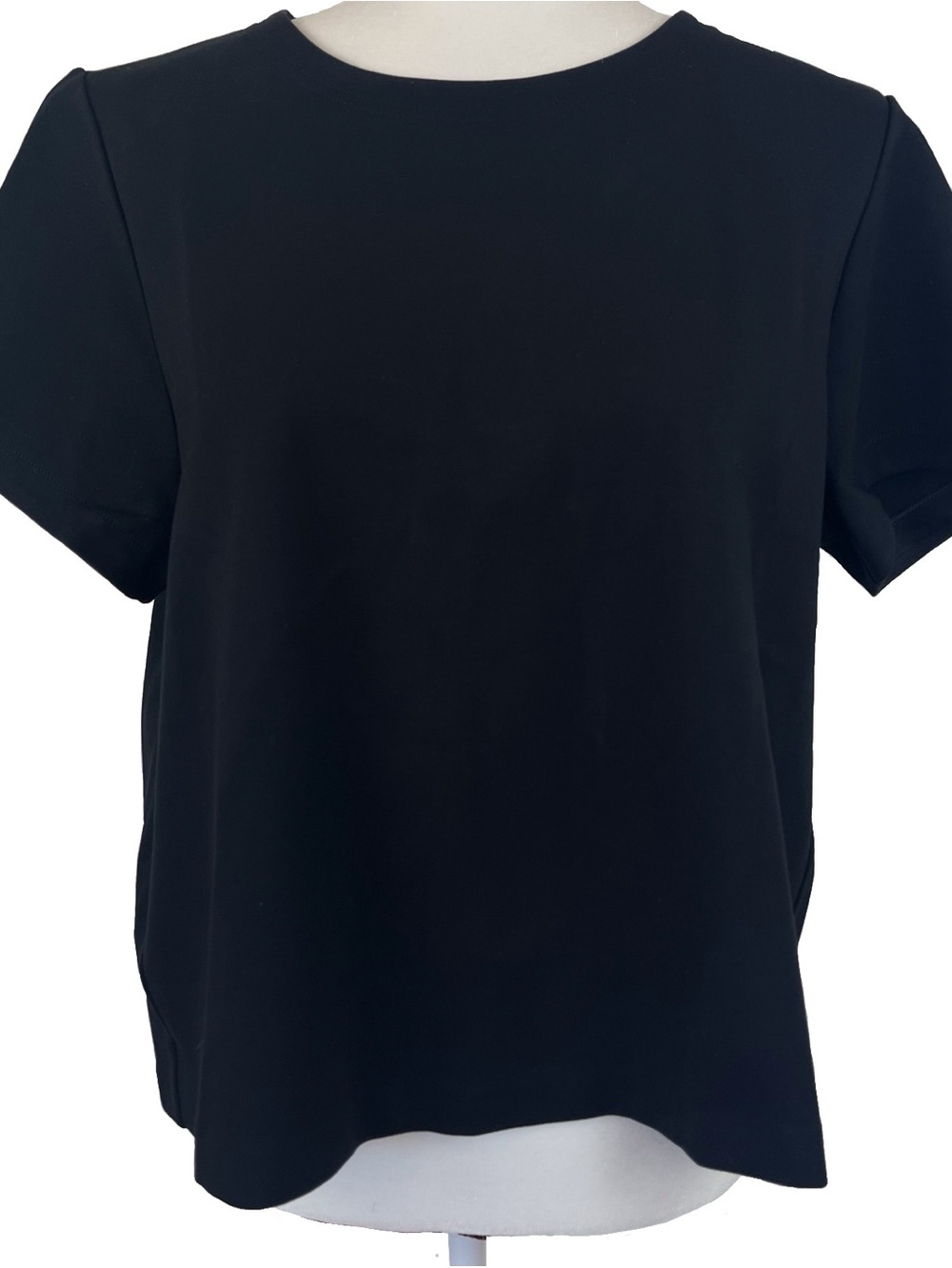 Spanx Black Ponte Point Back Crewneck Short Sleeve Tee Shirt Size Large